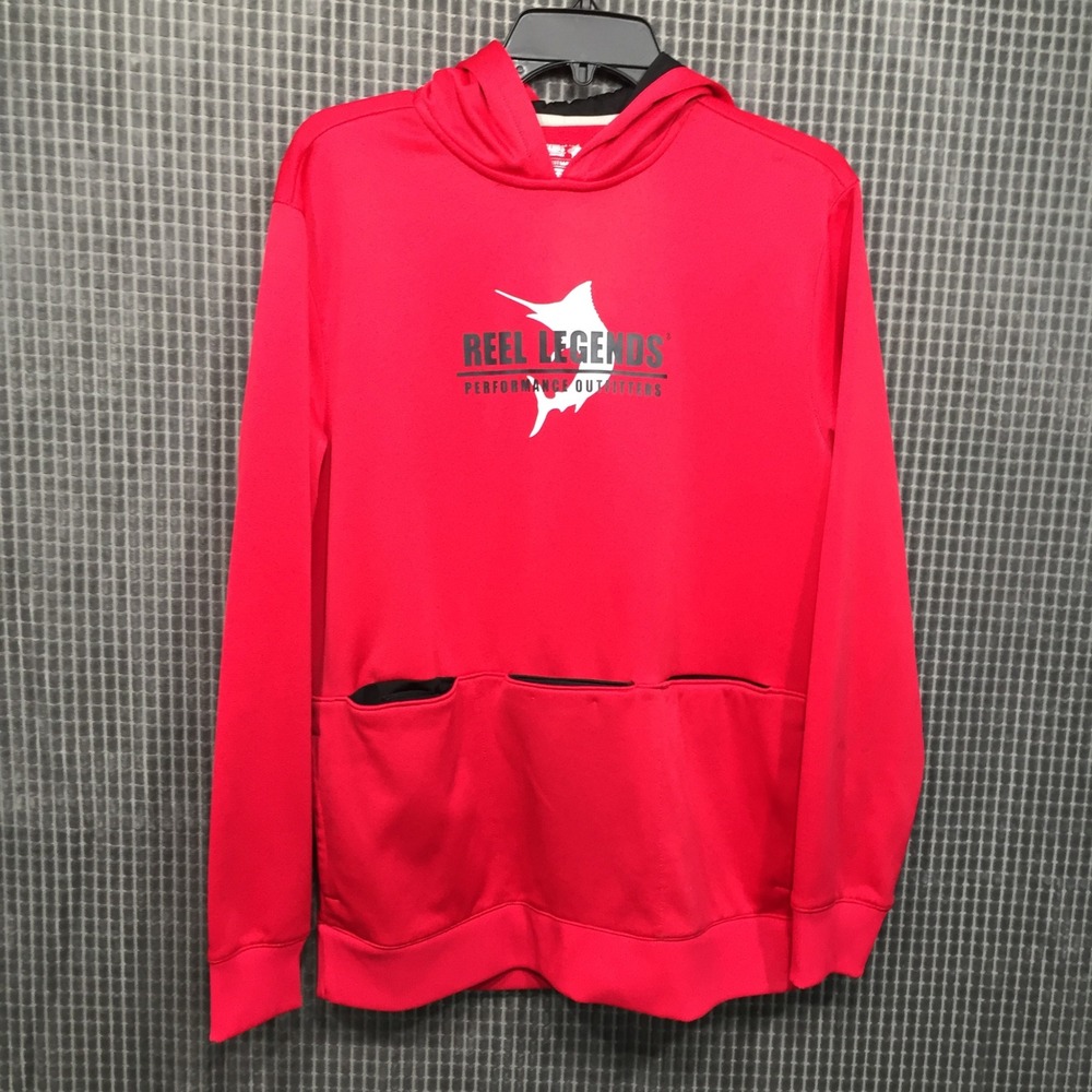 Reel Legends Mens Hoodie Size M Red Performance Fishing Koozie Sweatshirt